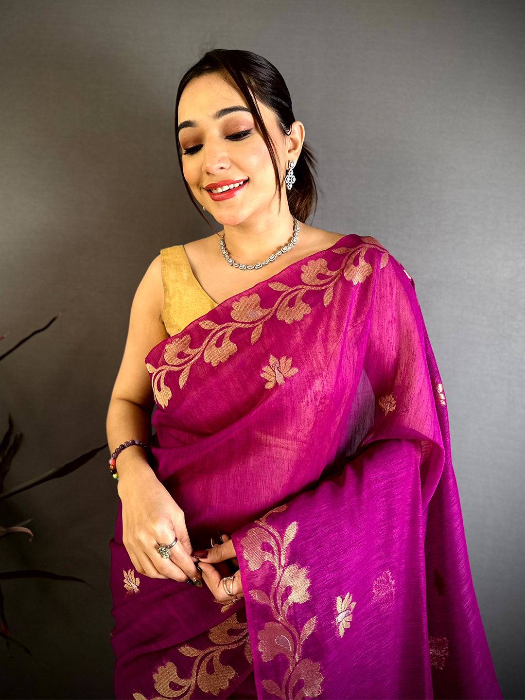 Wine Peacock Zari Munga Saree