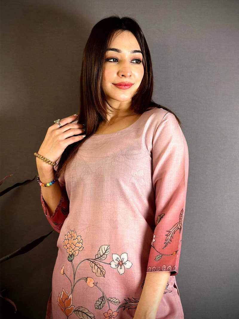 Stylish Kalamkari Round Neck Kurti