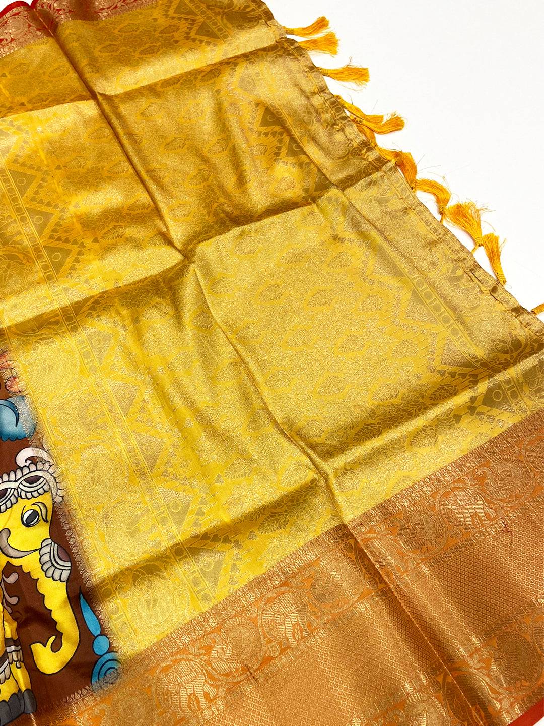 Coffee Brown Kalamkari Digital Prints Saree