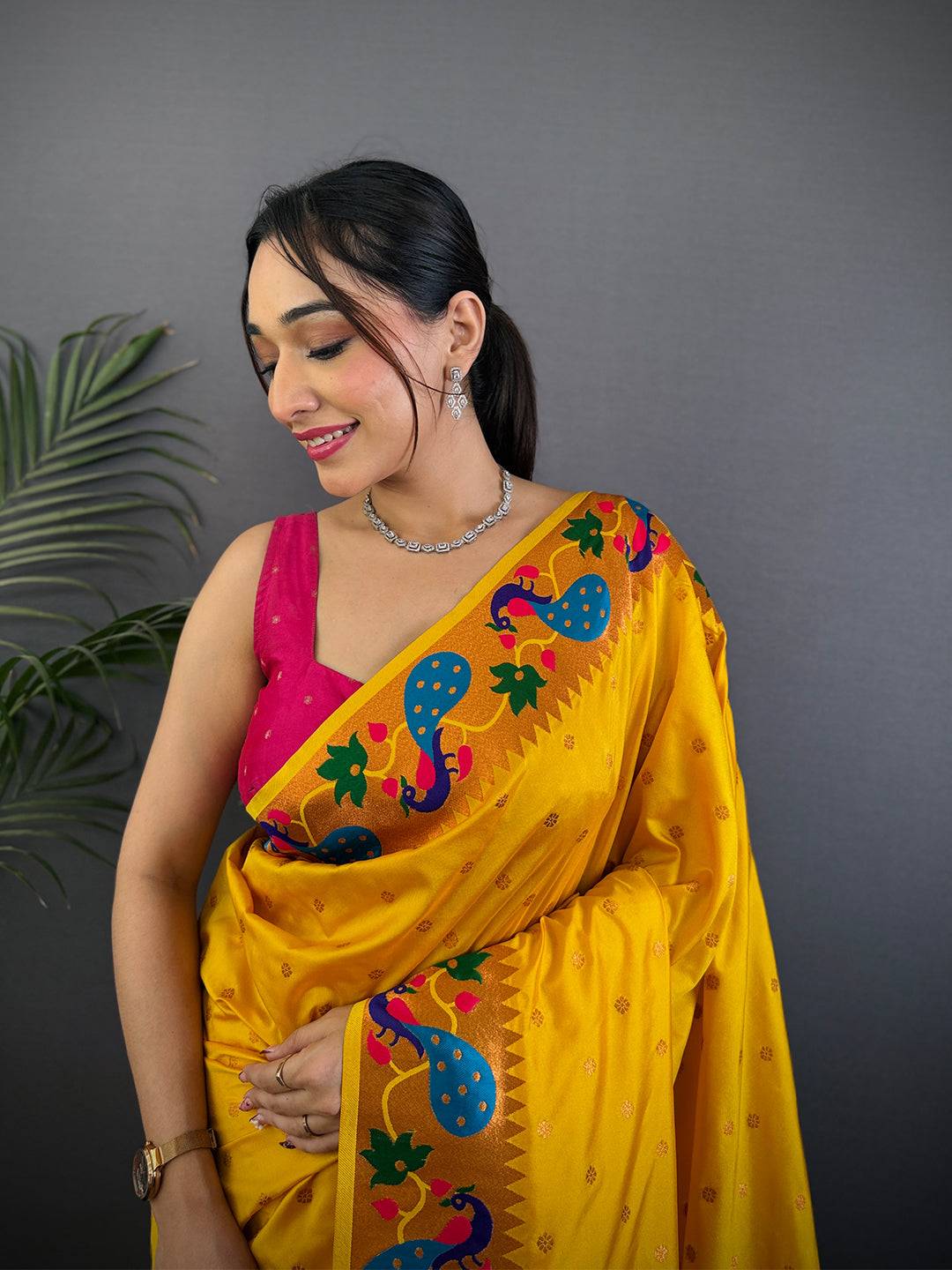Mustard Yellow Yeola Paithani Soft Silk Saree
