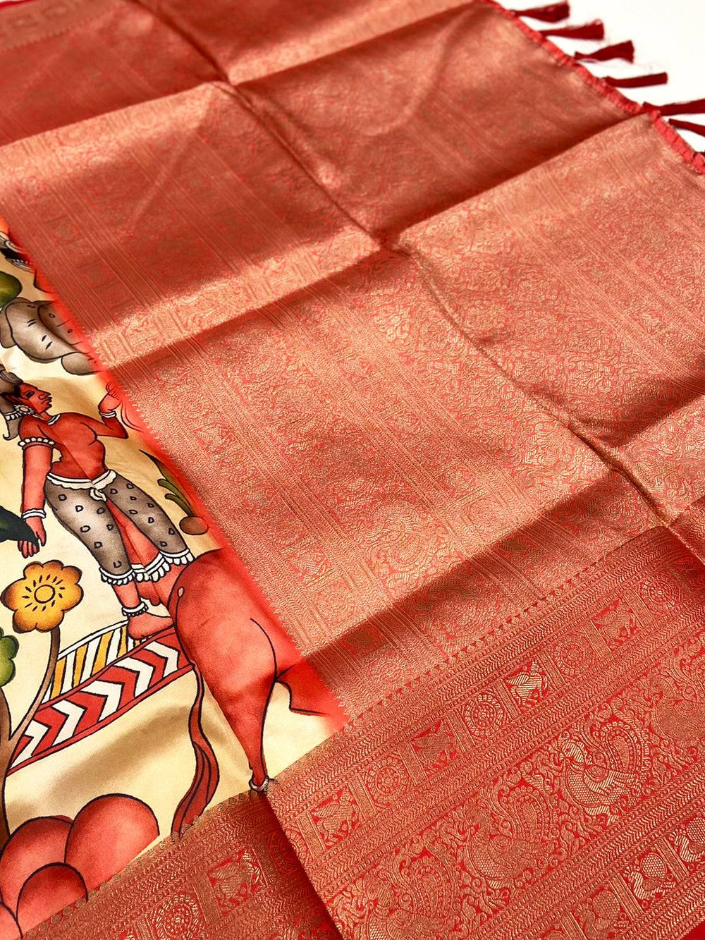Cream Banarasi Silk Kalamkari Saree


