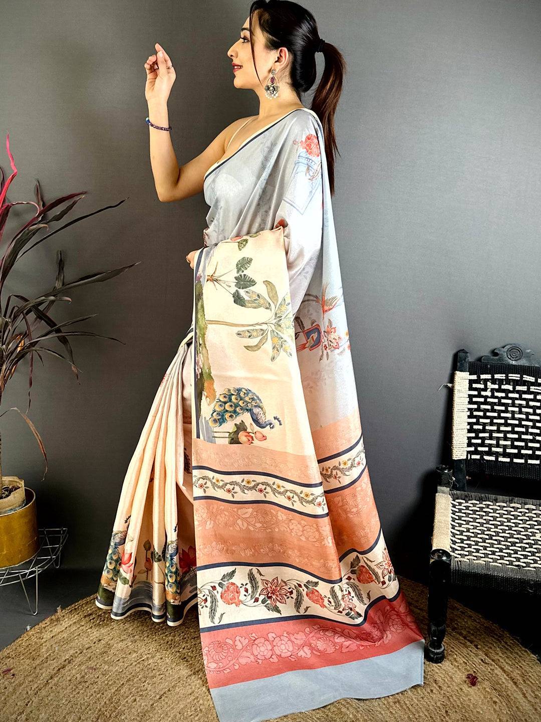 Royal Manipuri Ombre Block Print Saree
