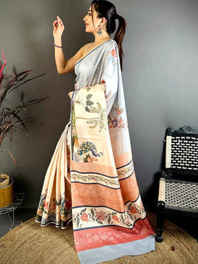 Royal Manipuri Ombre Block Print Saree