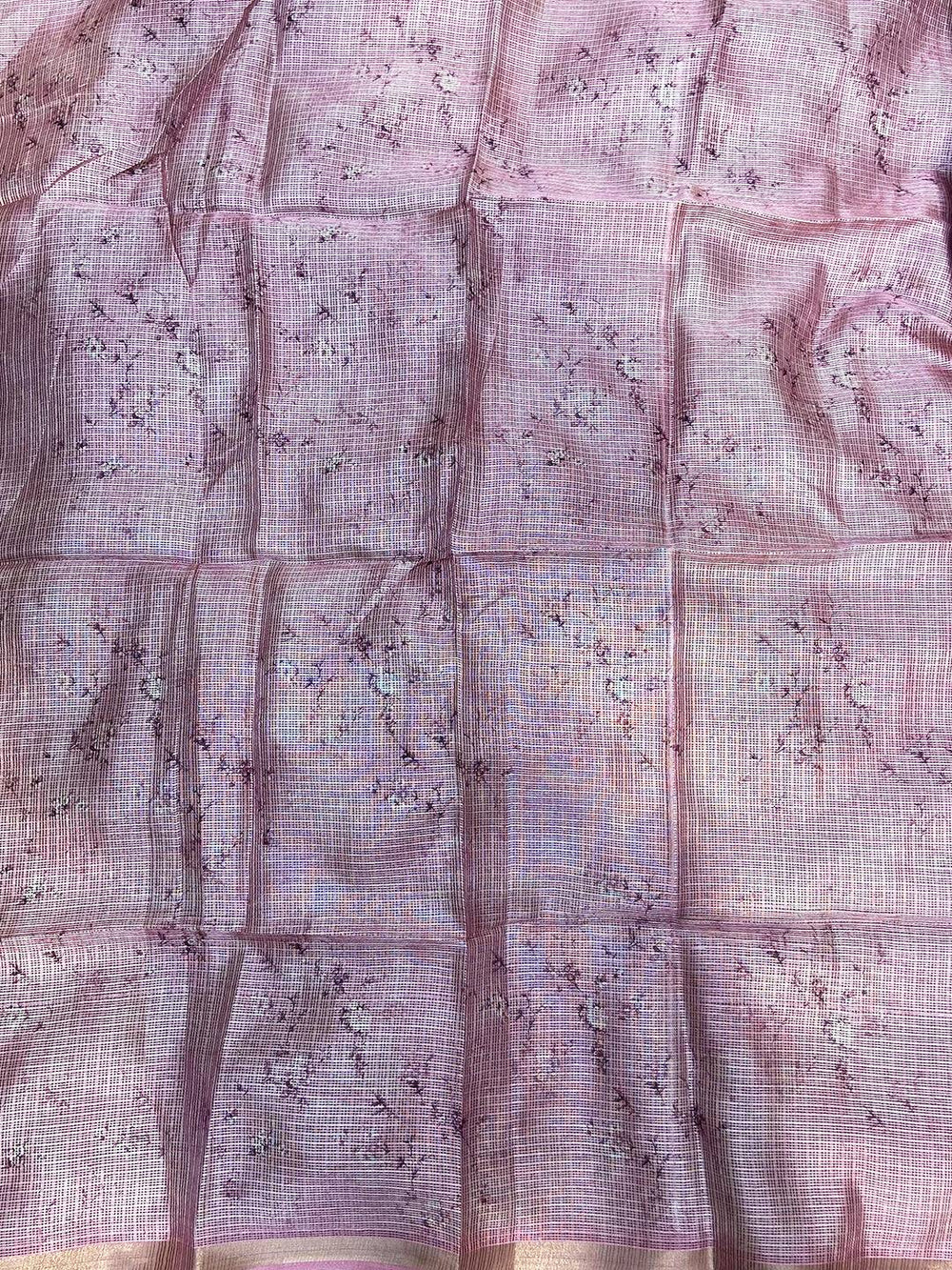 Soft Kota Doriya Silk Saree With Flower Prints & Rich Pallu