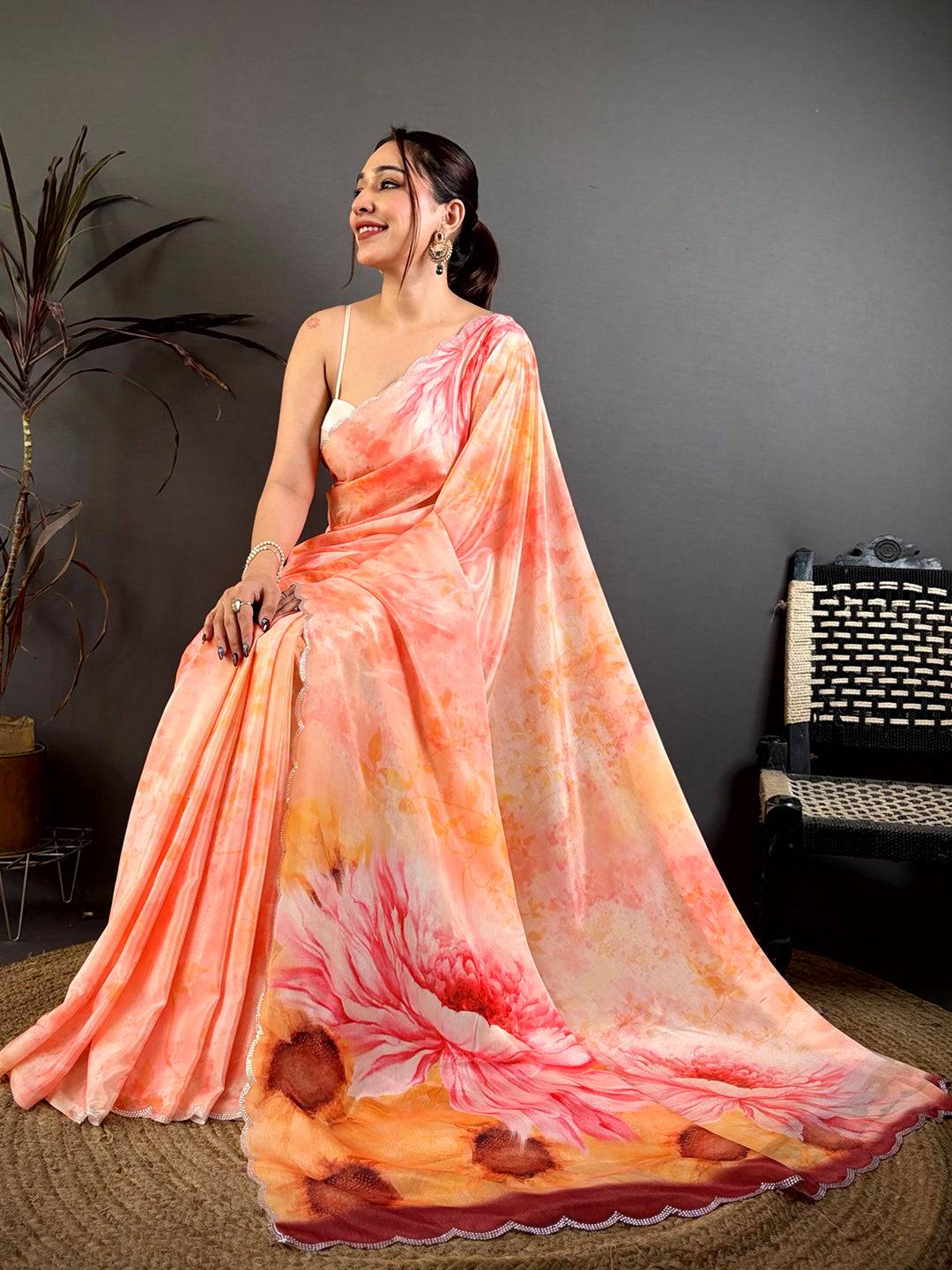 Classic Freehand Shibori Print Chiffon Saree