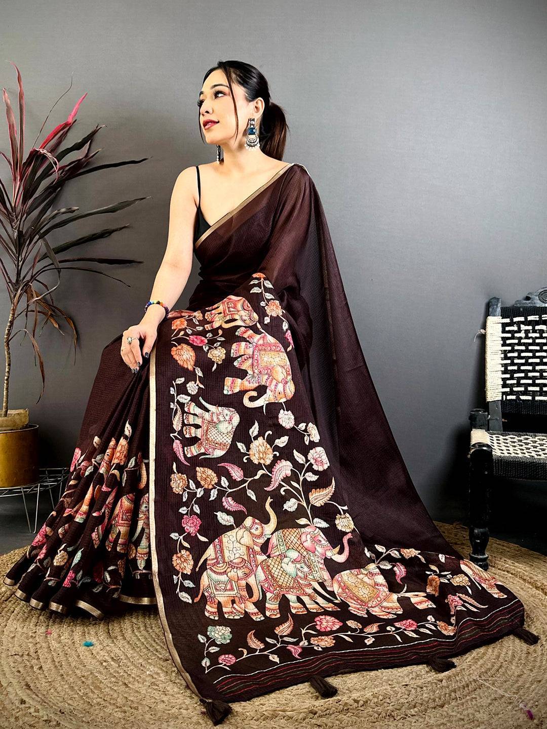 Heritage Elephant Kalamkari Kota Saree