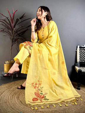 Mustard Floral Weave Dress