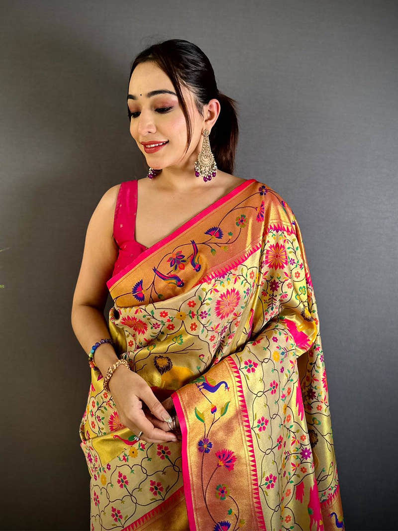 Royal Cream Patola Paithani Saree
