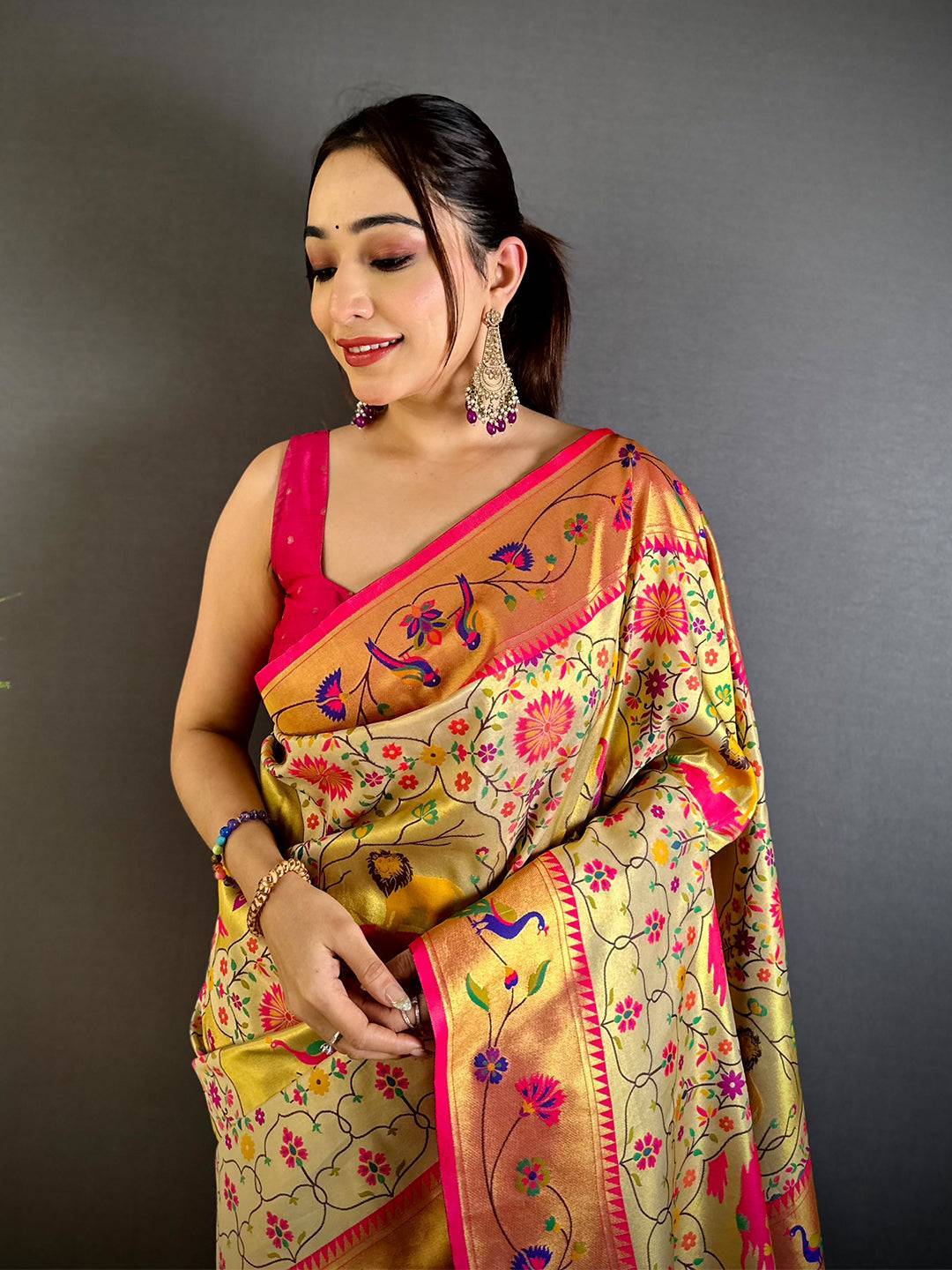 Royal Cream Patola Paithani Saree


