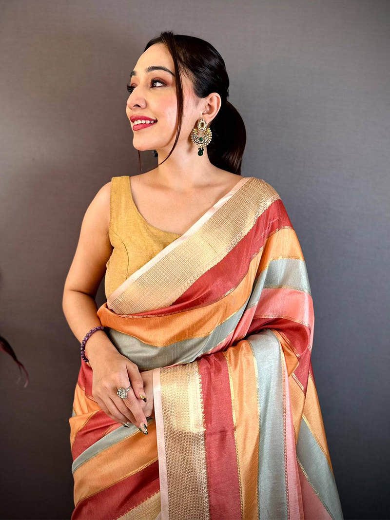 Heritage Tussar Rainbow Digital Print Saree