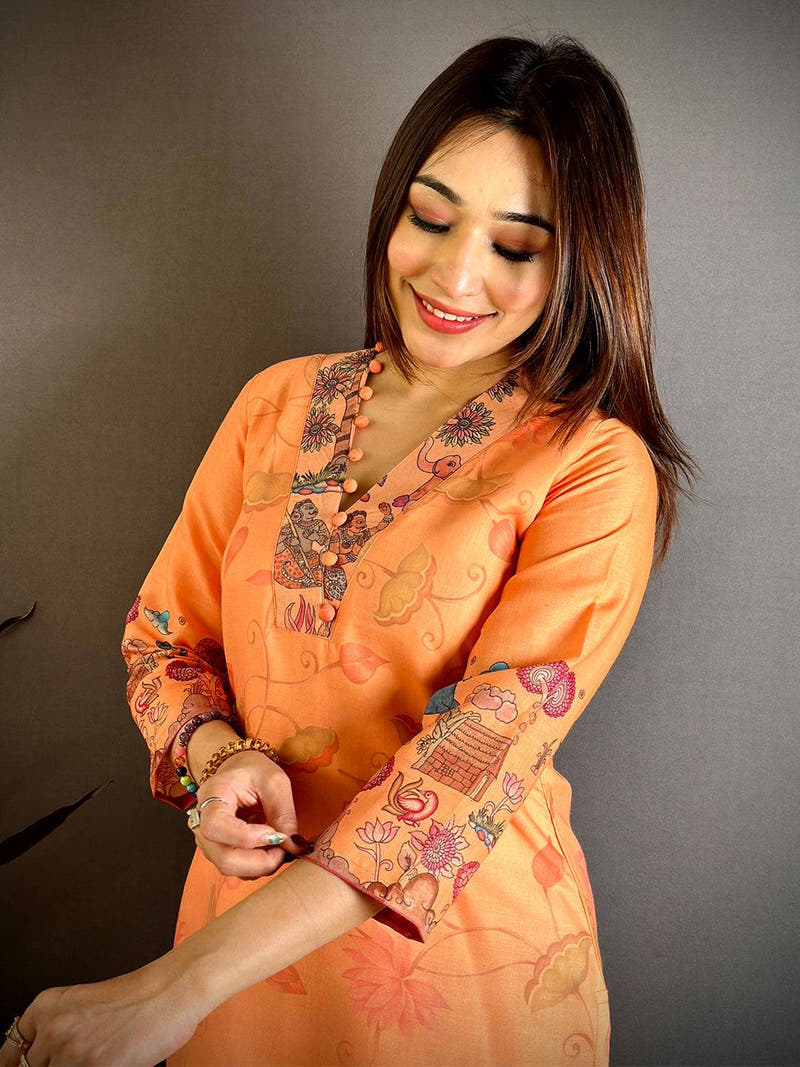 
Opulent Kalamkari Overlap Neck Kurti