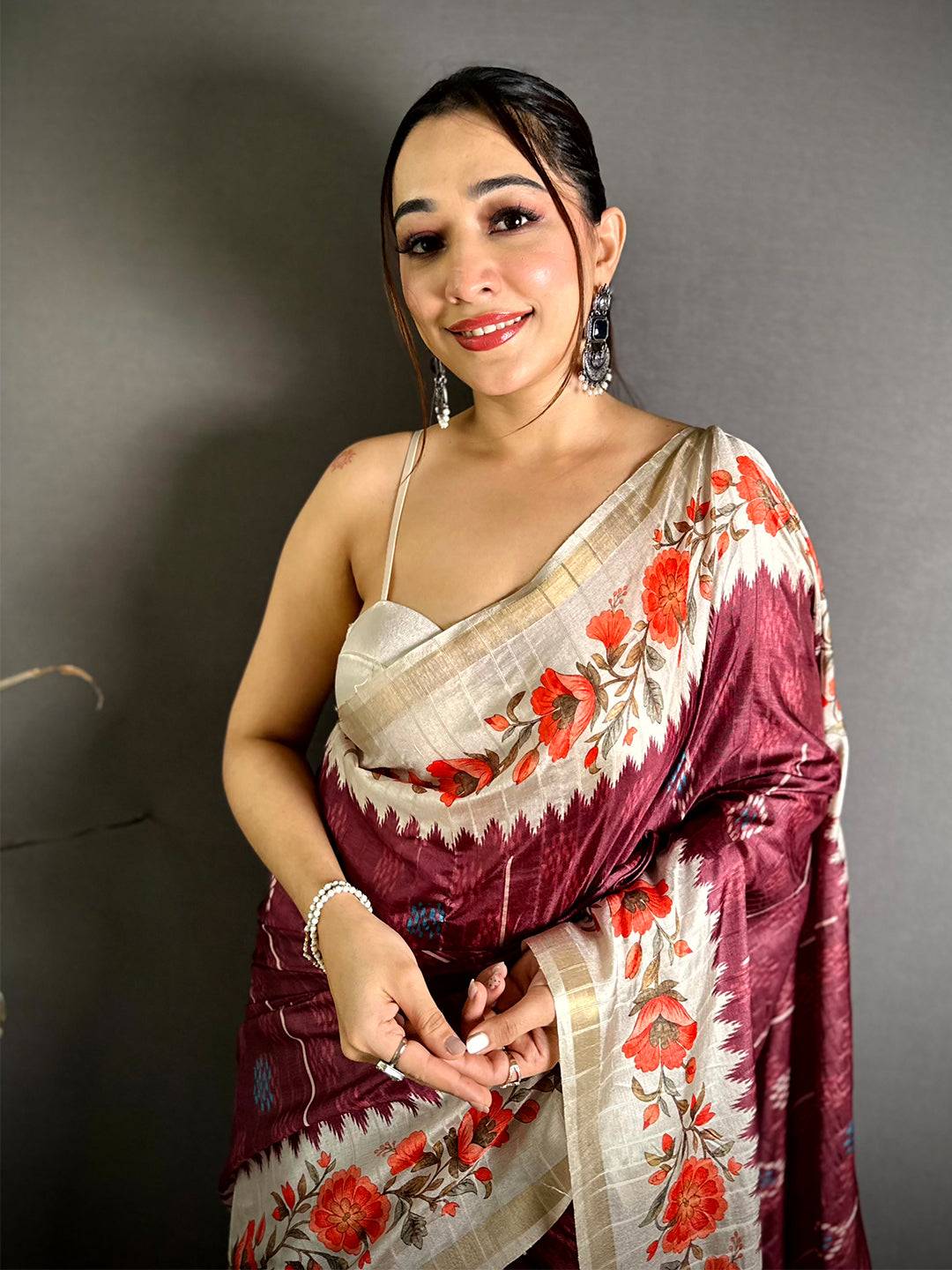 Classic Ghicha Silk Printed Tussar Saree