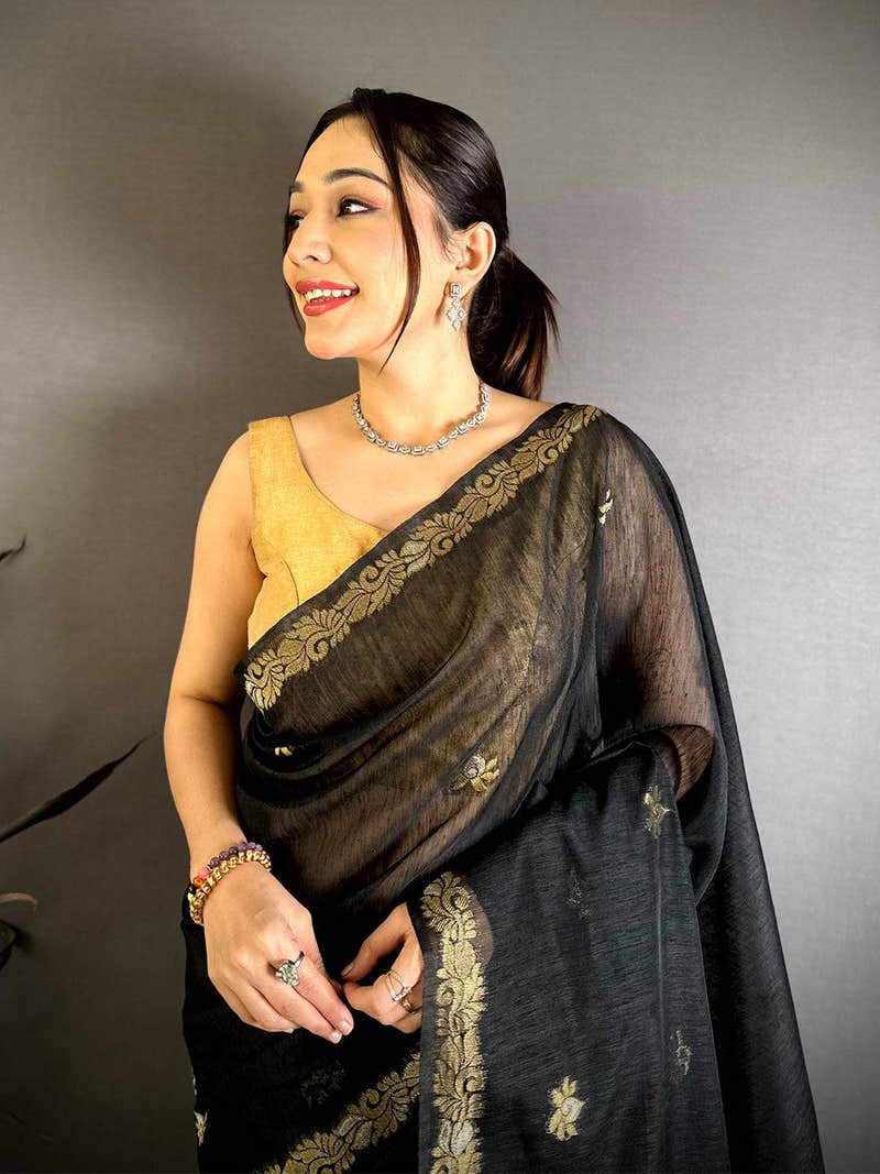 Black Sona Chandi Muga Cotton Saree