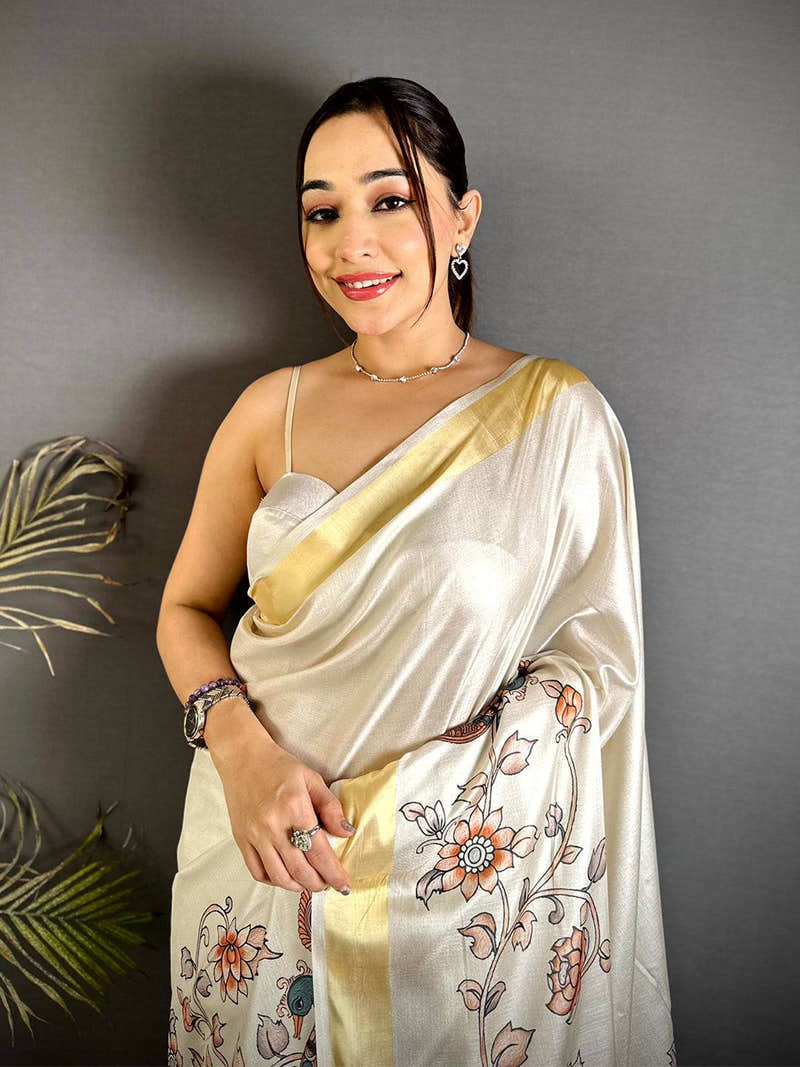 Heritage Pen Kalamkari Khadi Silk Saree