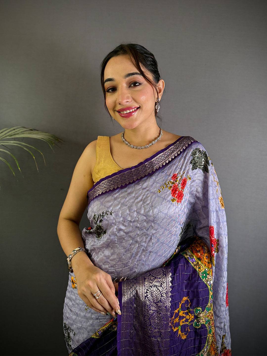 Lavender Pure Viscose Floral Printed Saree