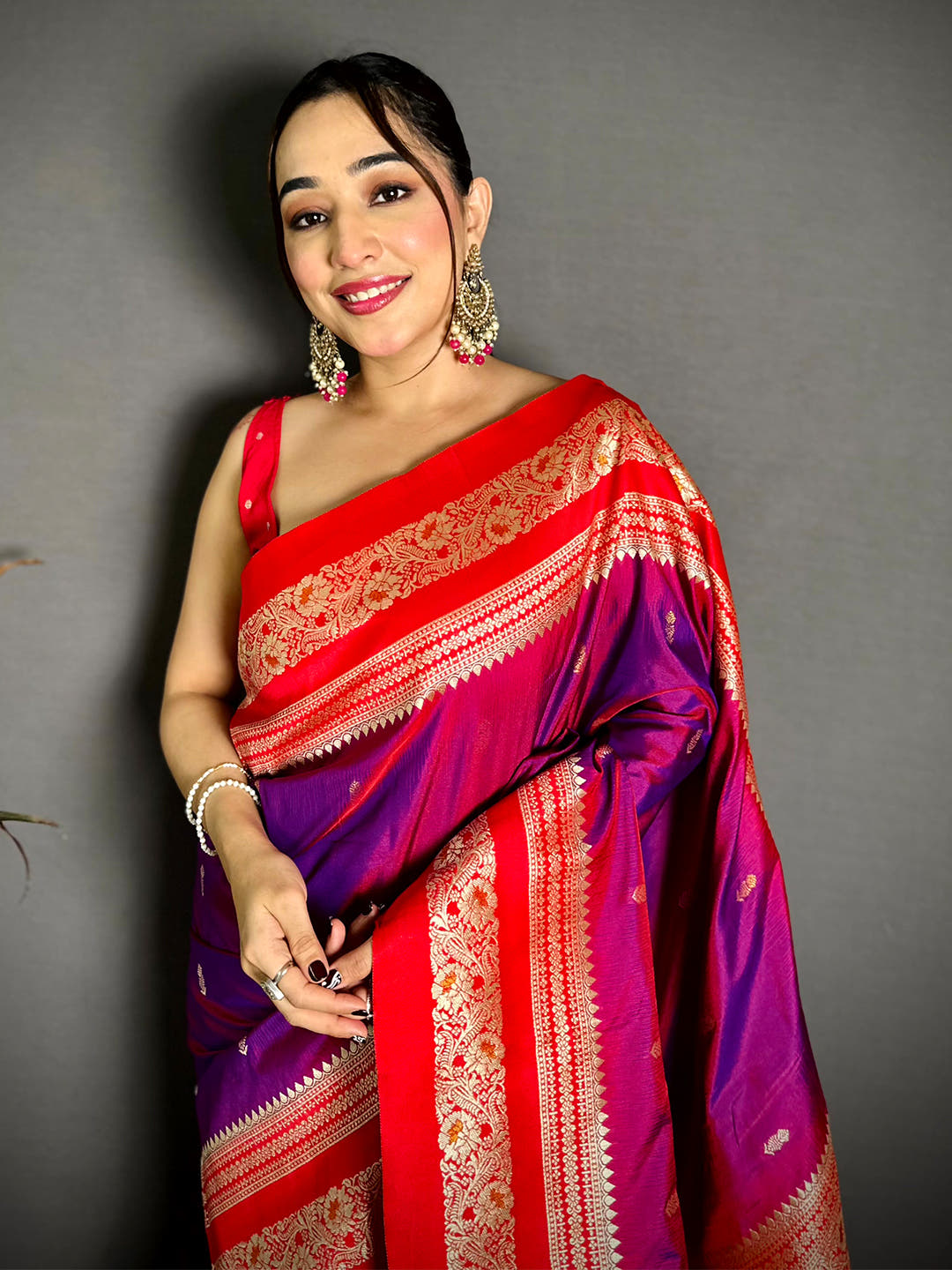 Gold Zari Woven Purple Soft Silk Saree