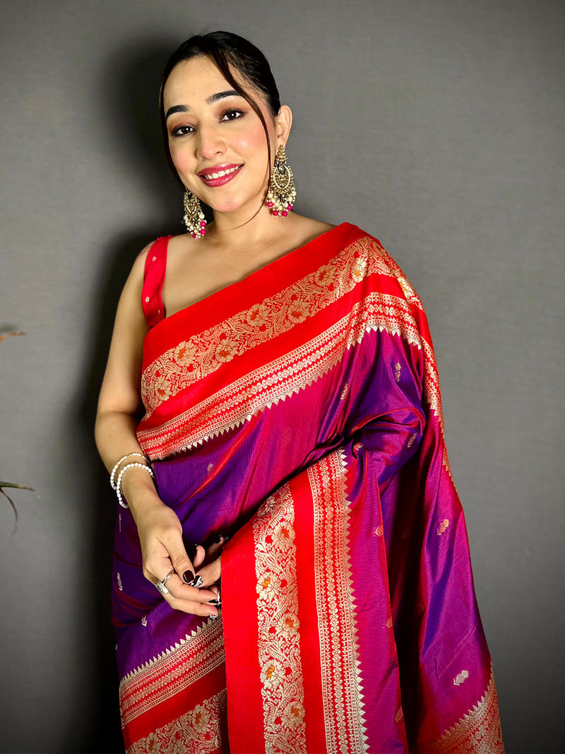 Gold Zari Woven Purple Soft Silk Saree