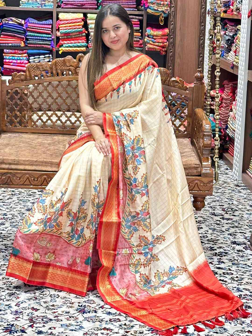 Elegant Uppada silk saree with vibrant Kalamkari print
