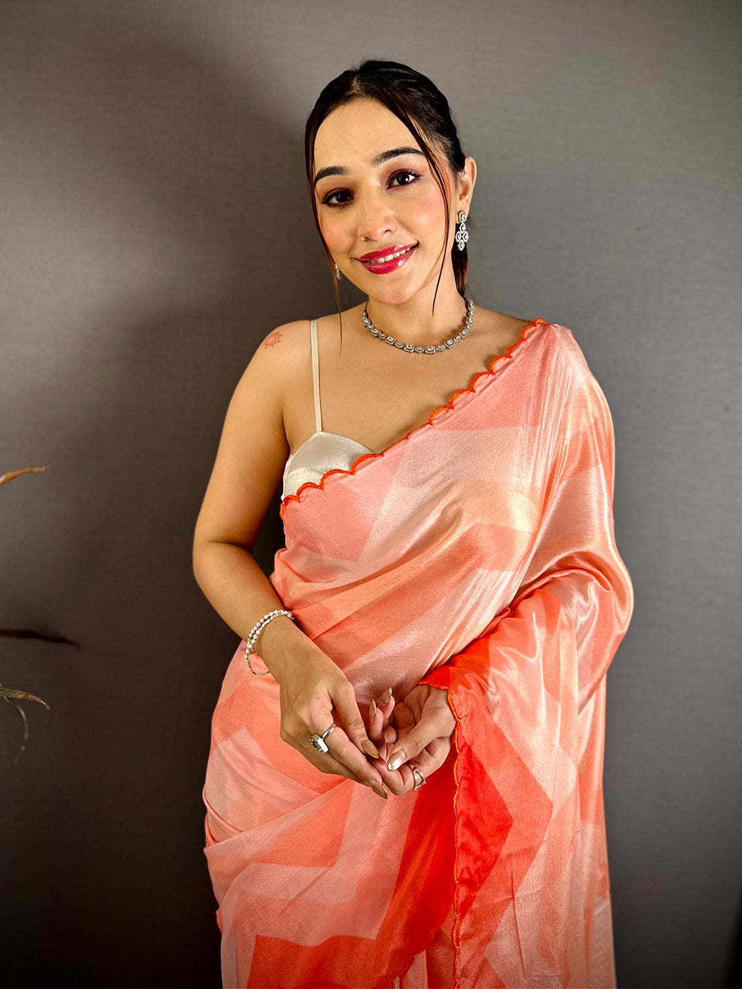 Heritage Ombre Zigzag Chinnon Chiffon Saree