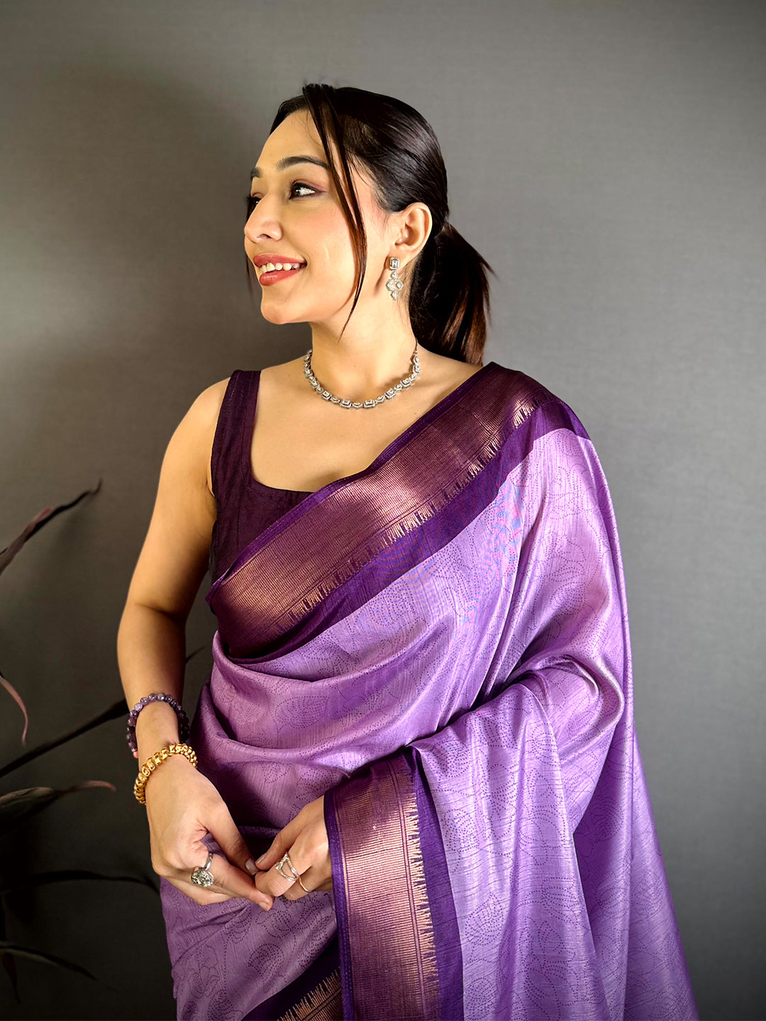 Purple Kalamkari Pallu Dola Saree