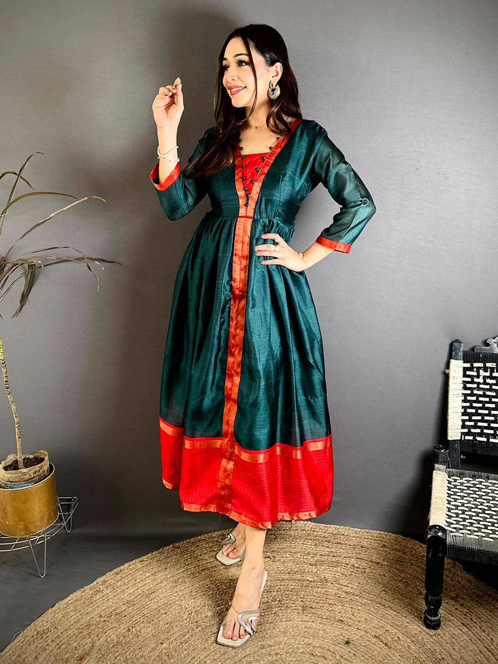Stylish Soft Kota Crepe Flared Gown