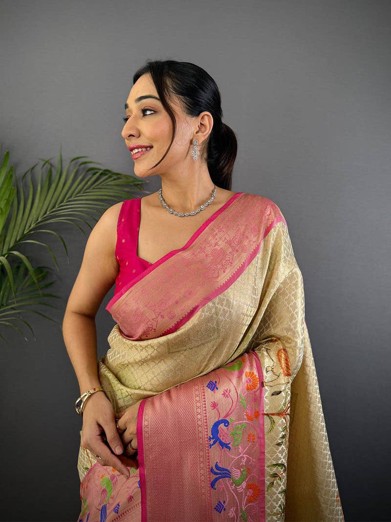 Heritage Kora Muslin Floral Kalamkari Saree