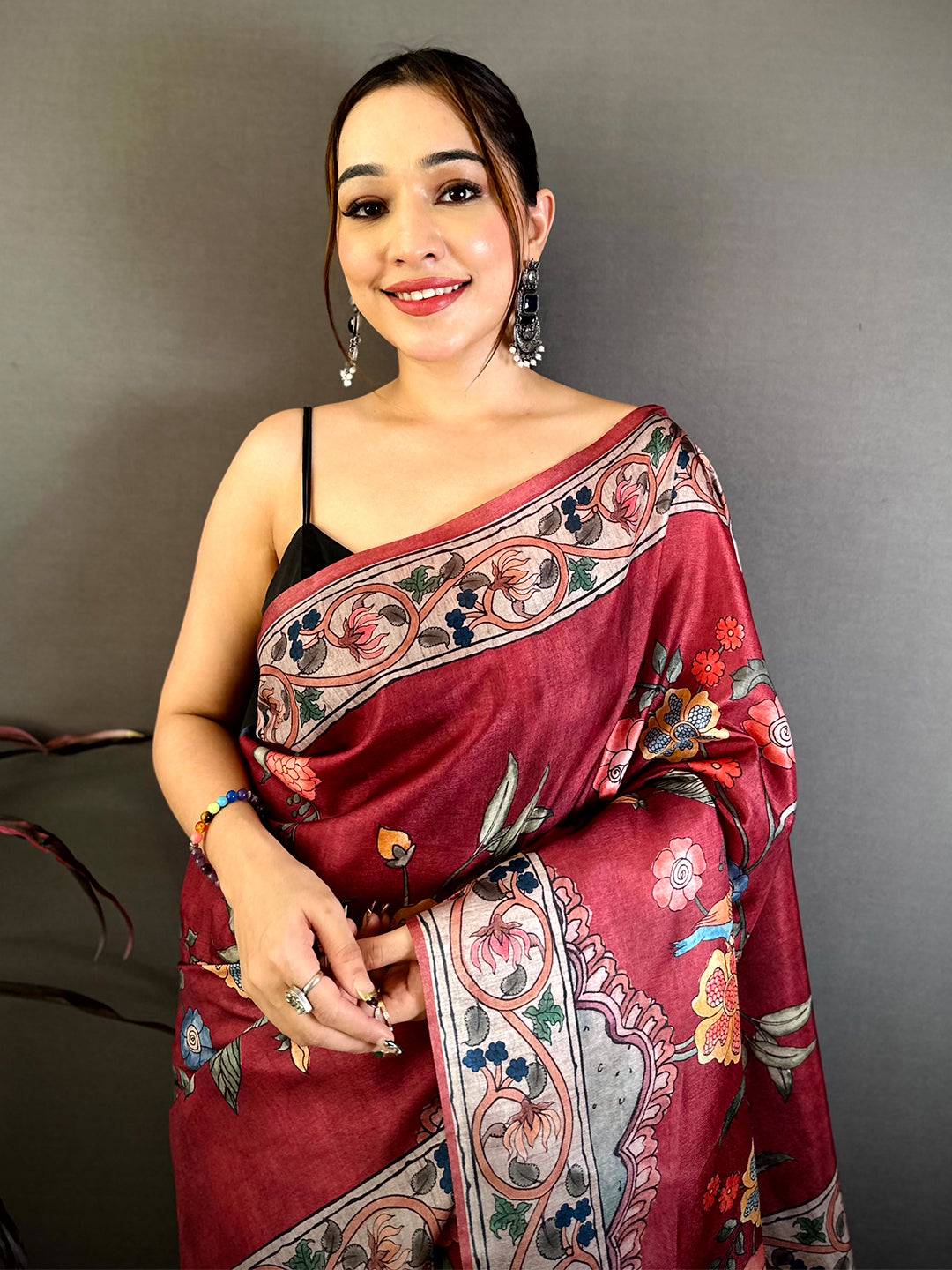 Classic Kalamkari Print Tussar Saree