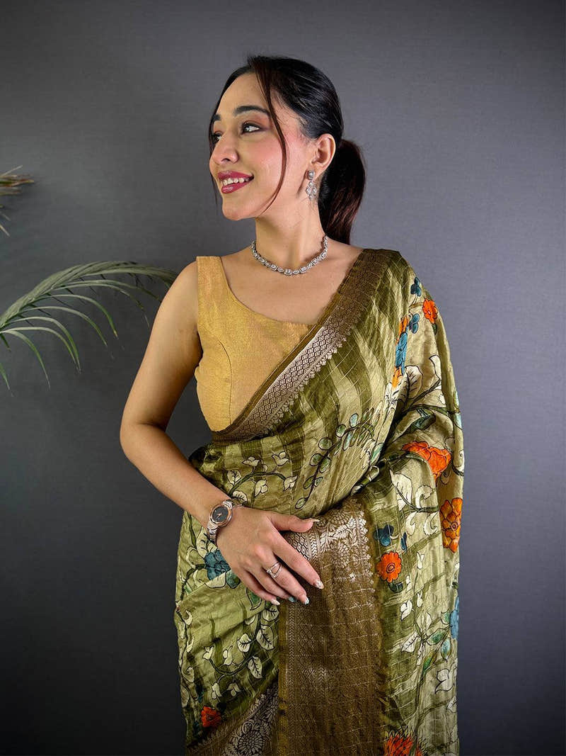 Olive Pure Viscose Mandala Printed Saree
