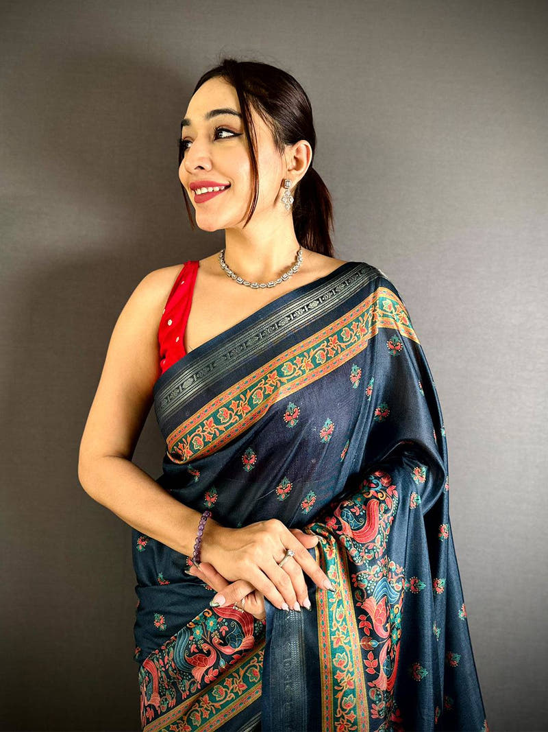 Radiant Kashmiri Print Soft Silk Saree