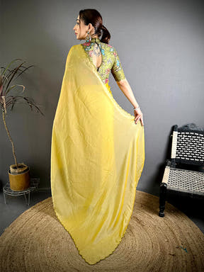 Stylish Mustard Silk Embroidery Cutwork Saree