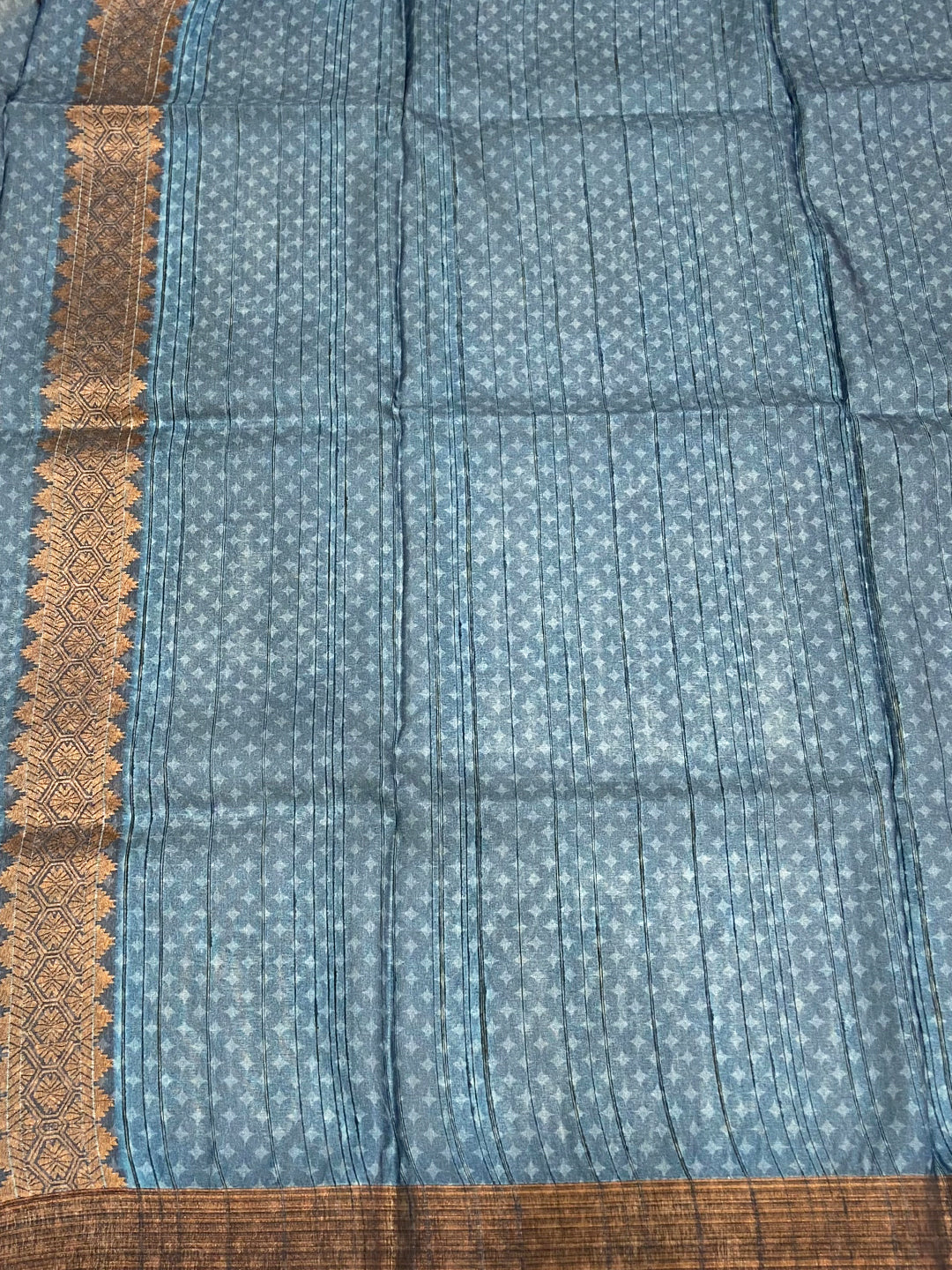 Rust Red Tussar Ghicha Print Saree