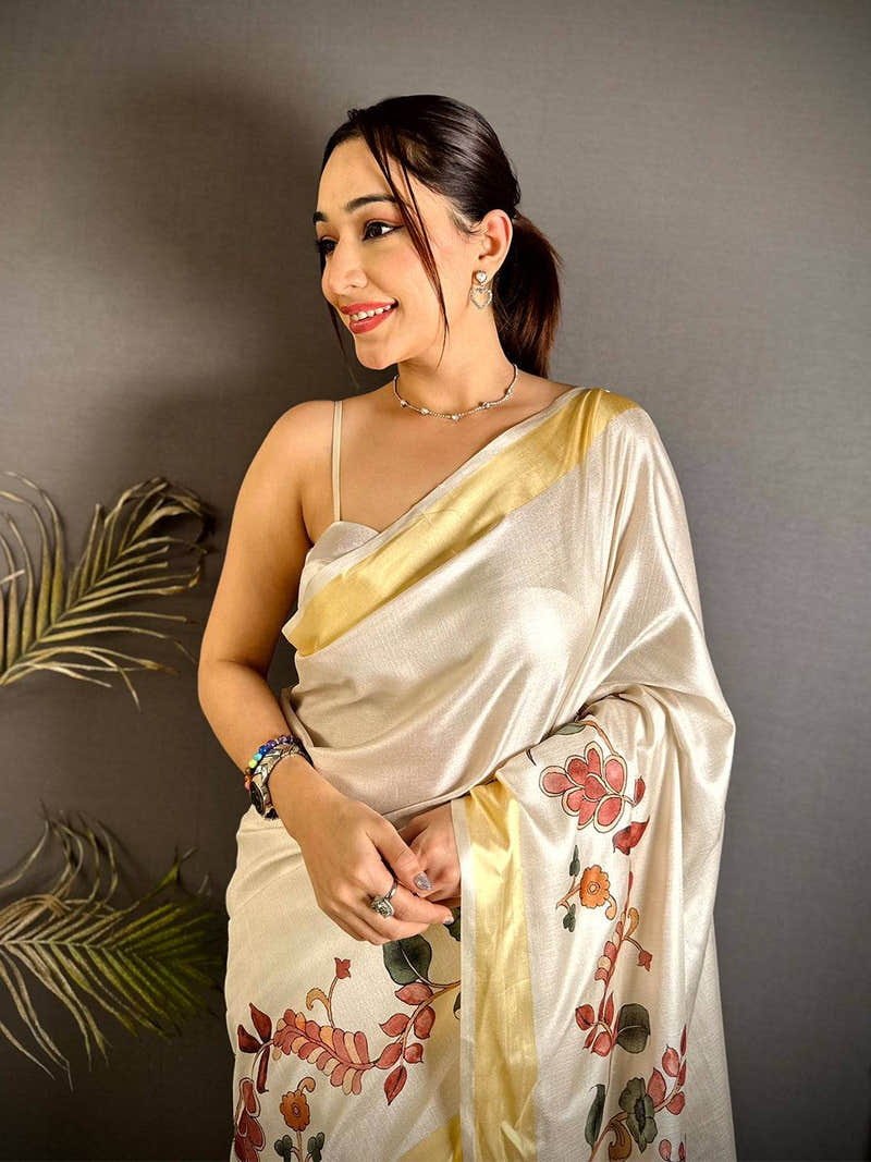 Radiant Floral Kalamkari Khadi Silk Saree