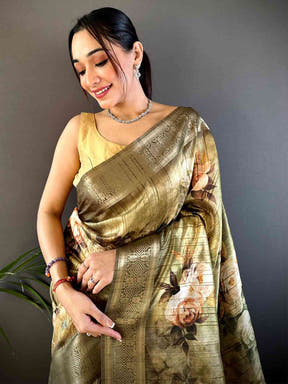 Green Ghicha Weave Floral Saree
