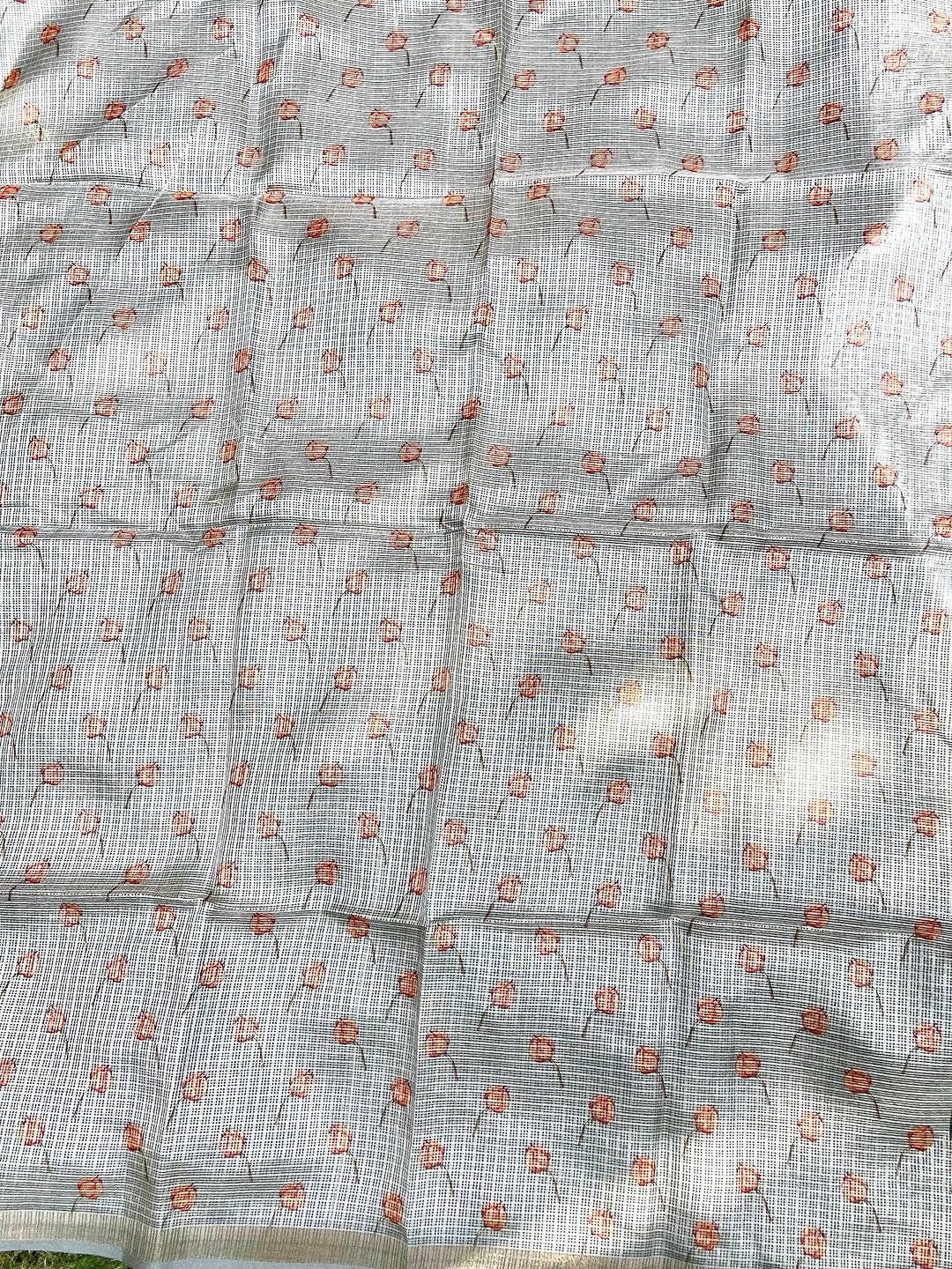 Bollywood Grey Soft Kota Doriya Silk Saree With Flower Print