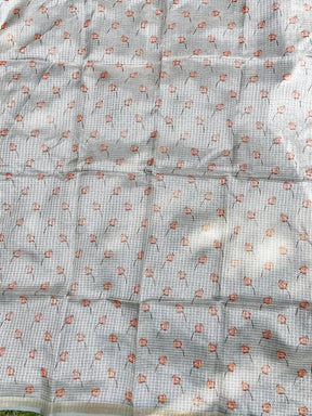 Bollywood Grey Soft Kota Doriya Silk Saree With Flower Print