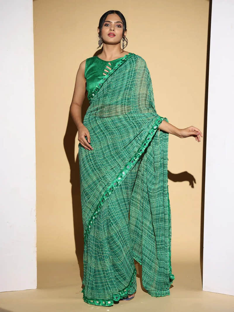 Soft Georgette Green Colour Party Wear Designer Saree