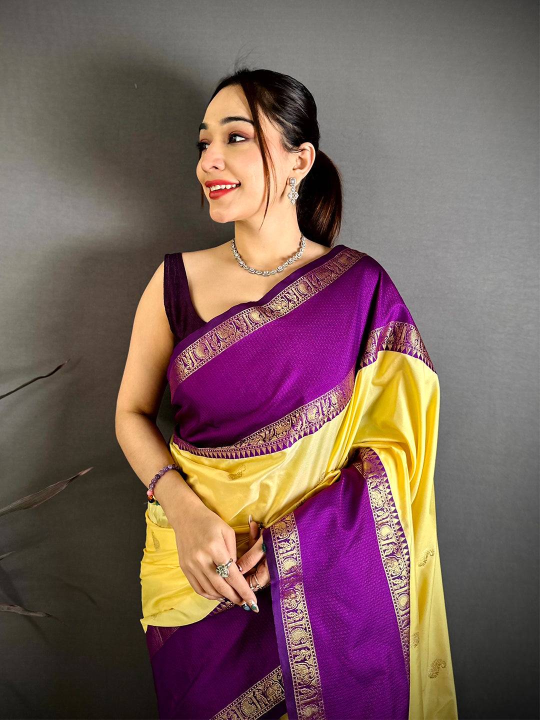 Lime Yellow Gadwal Pure Soft Silk Saree