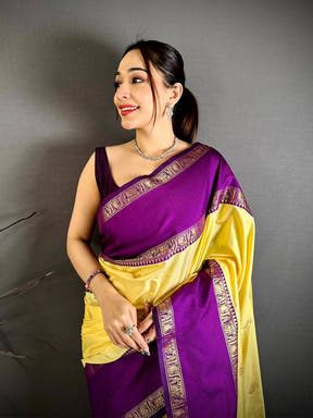 Lime Yellow Gadwal Pure Soft Silk Saree