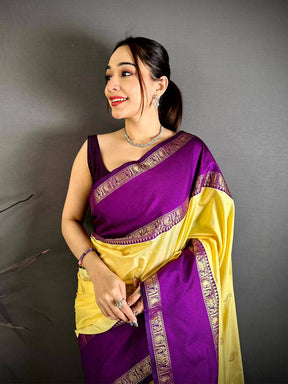 Lime Yellow Gadwal Pure Soft Silk Saree