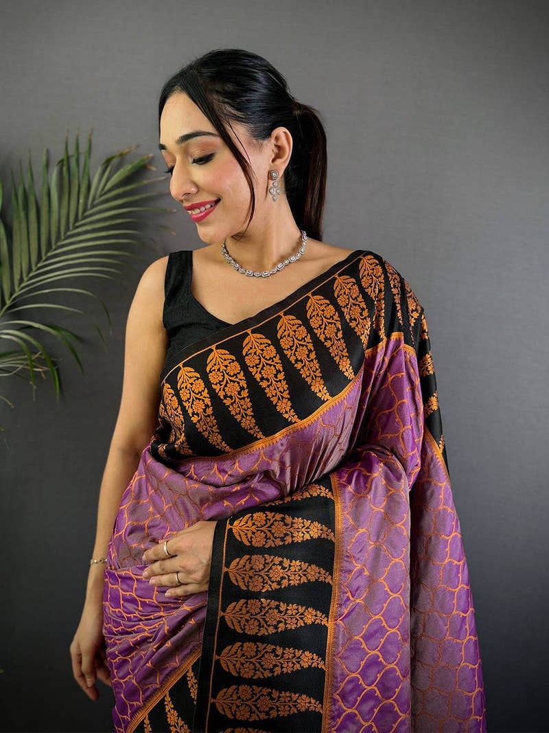 Lavender Soft Banarasi Katan Silk Saree