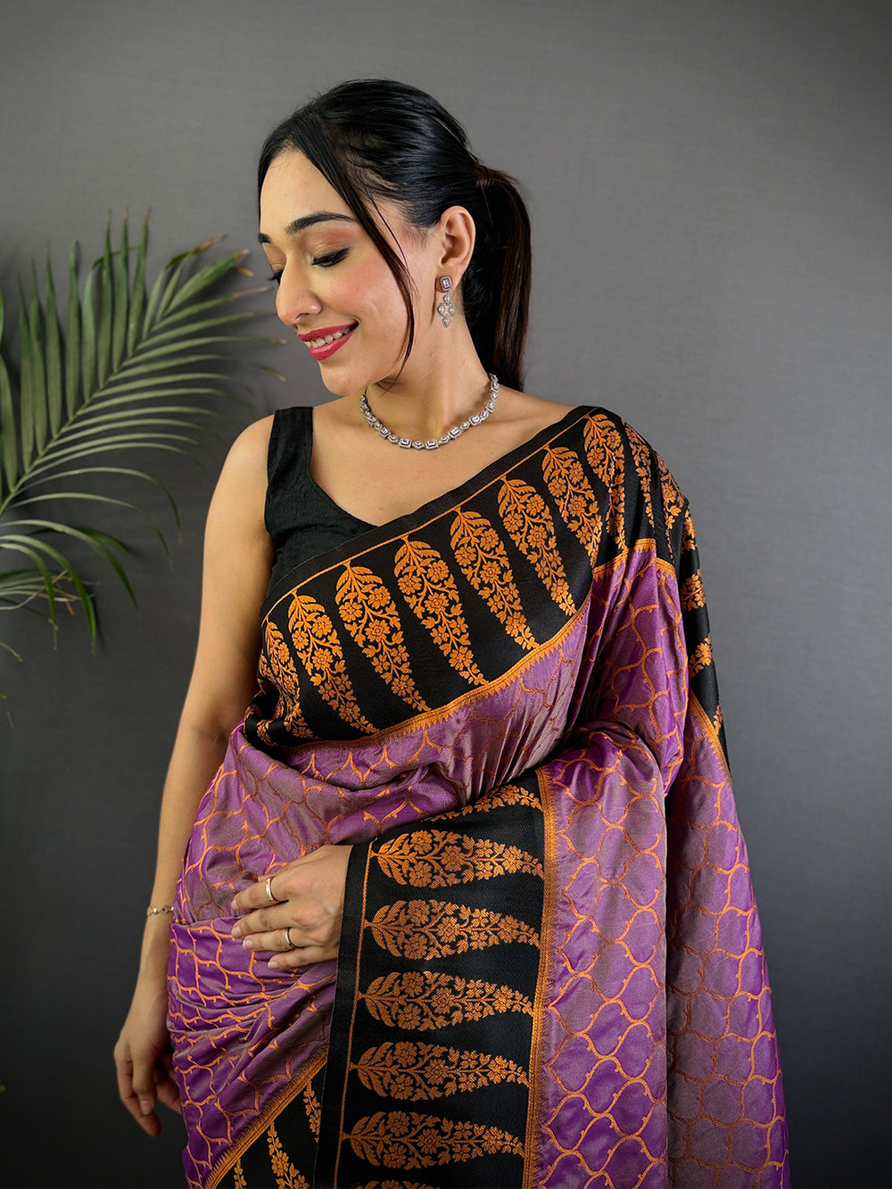 Lavender Soft Banarasi Katan Silk Saree