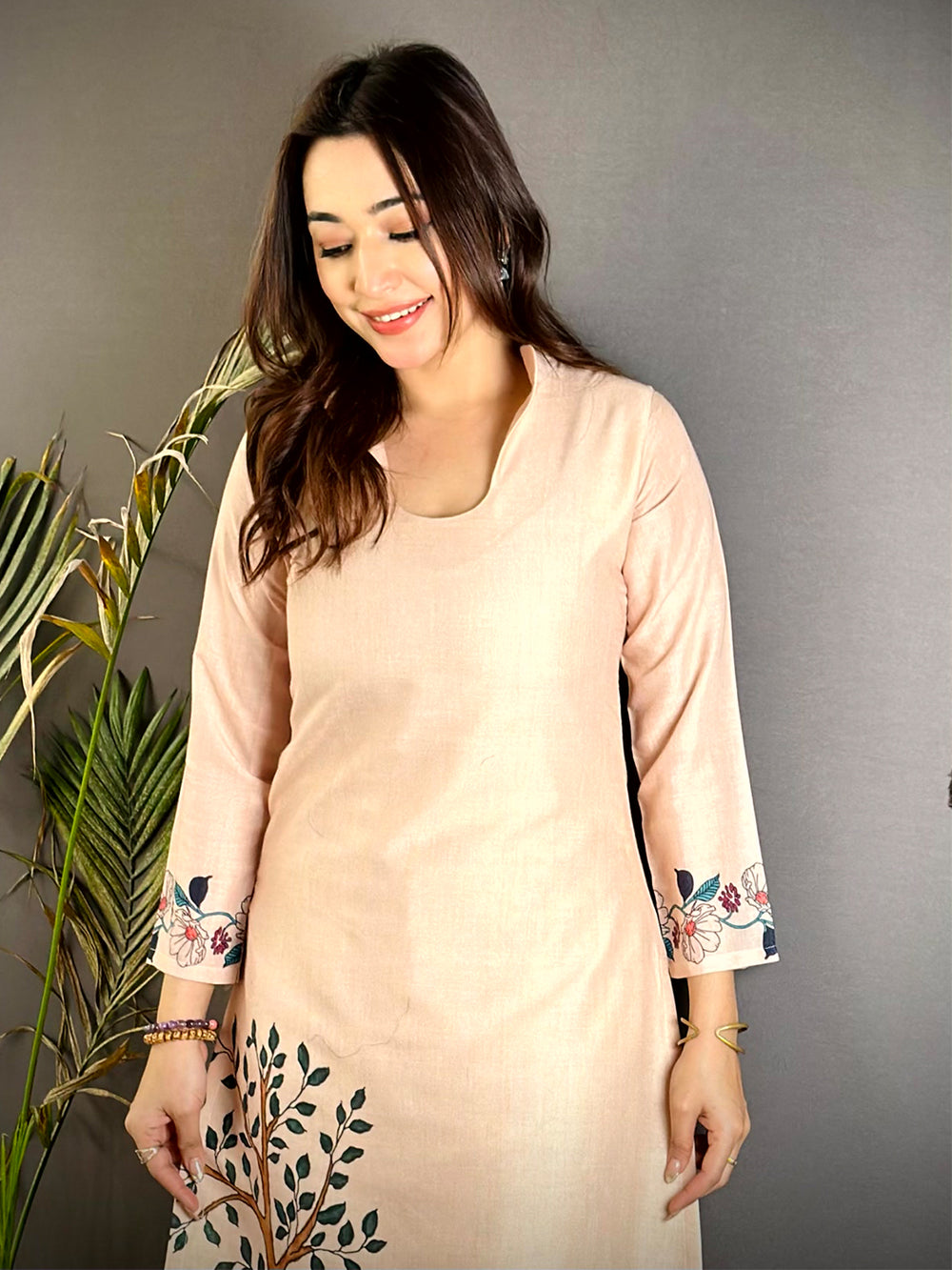 Kalamkari Keyhole Collar Neck Mul Kurti