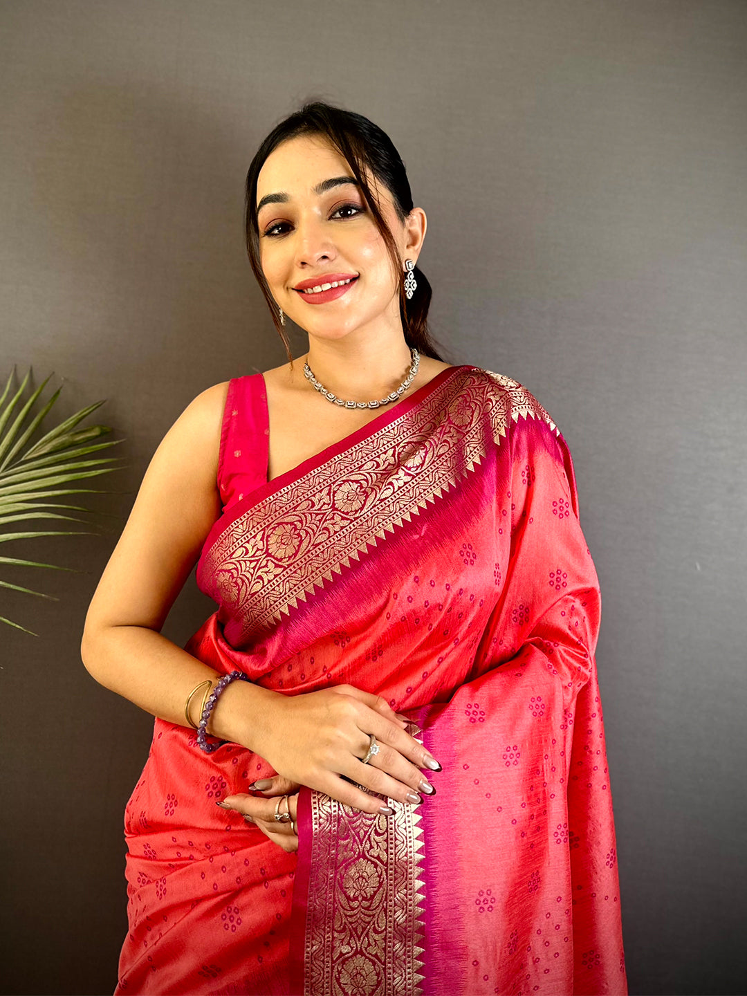 Pink Bandhej Pochampally Raw Silk Saree