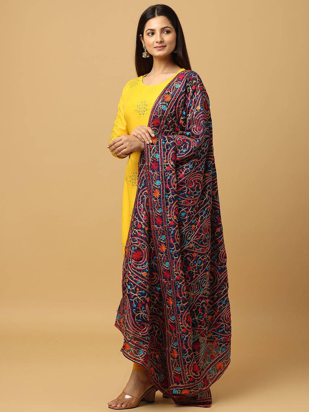 Elegant poly chiffon pashmina dupatta with ethnic motifs