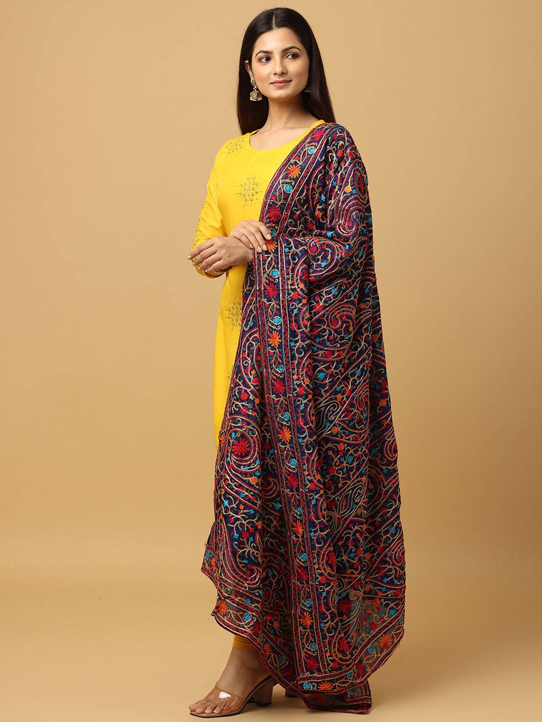 Elegant poly chiffon pashmina dupatta with ethnic motifs