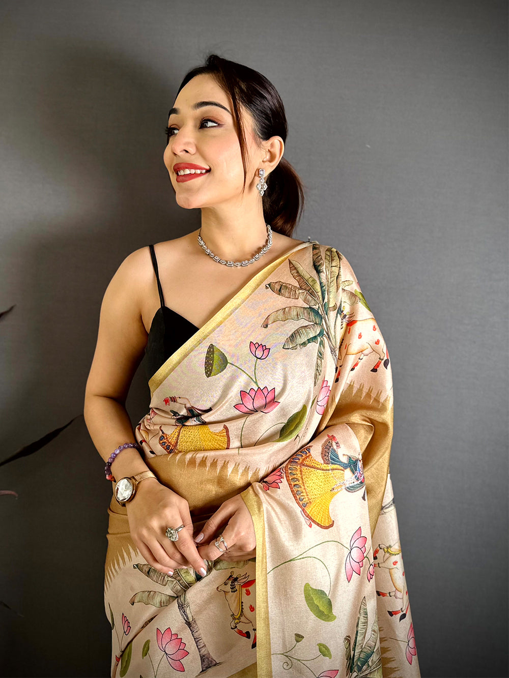 Vibrant Pichwai Border Semi Tussar Saree