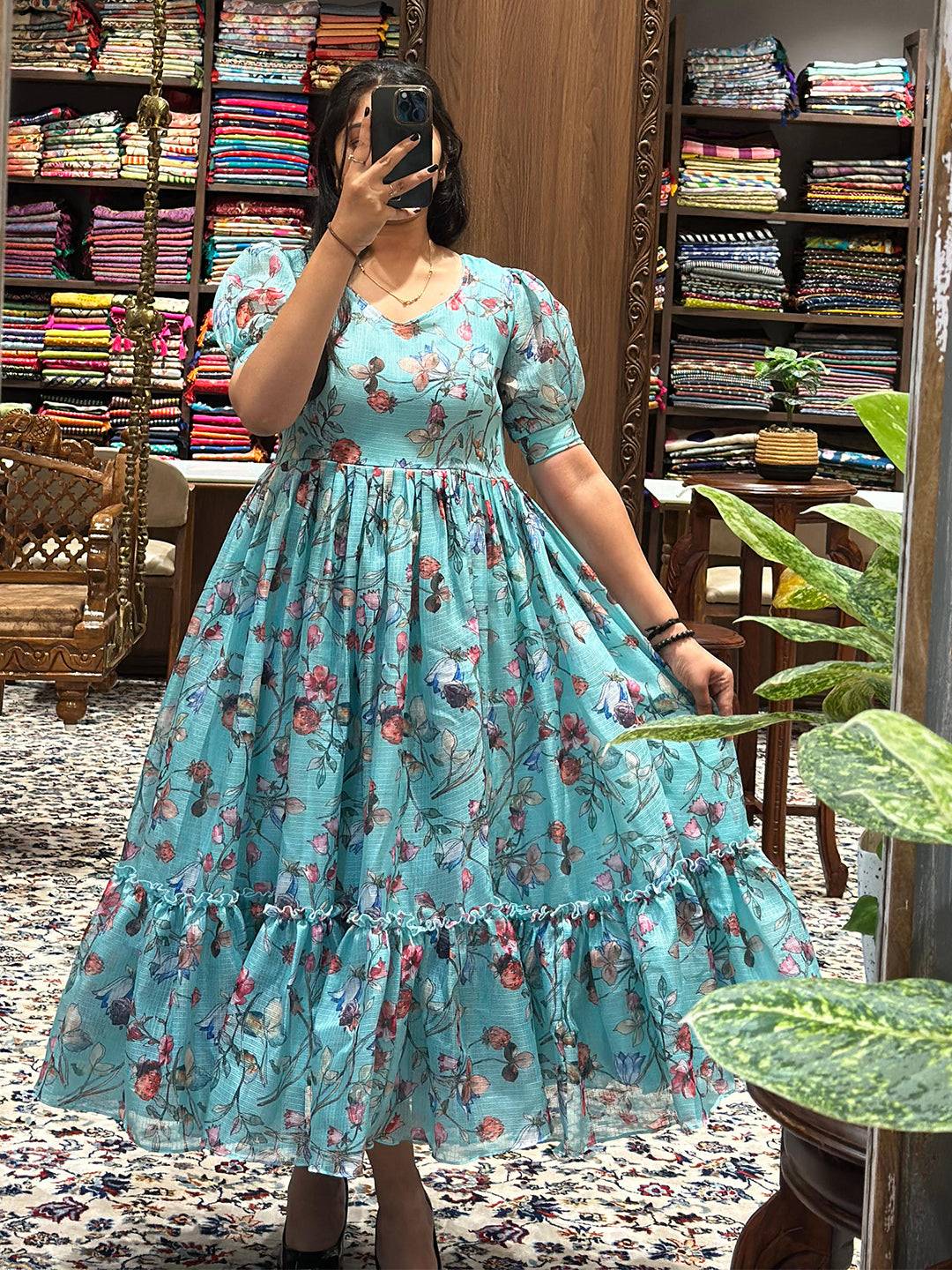 Buy Powder Blue Floral Print Dress Vastranand Online