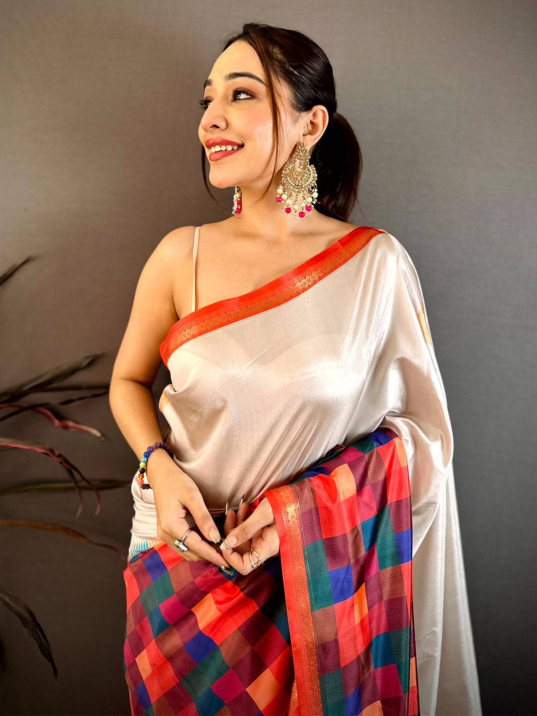 Royal Multi Colour Box Panel Soft Silk Saree