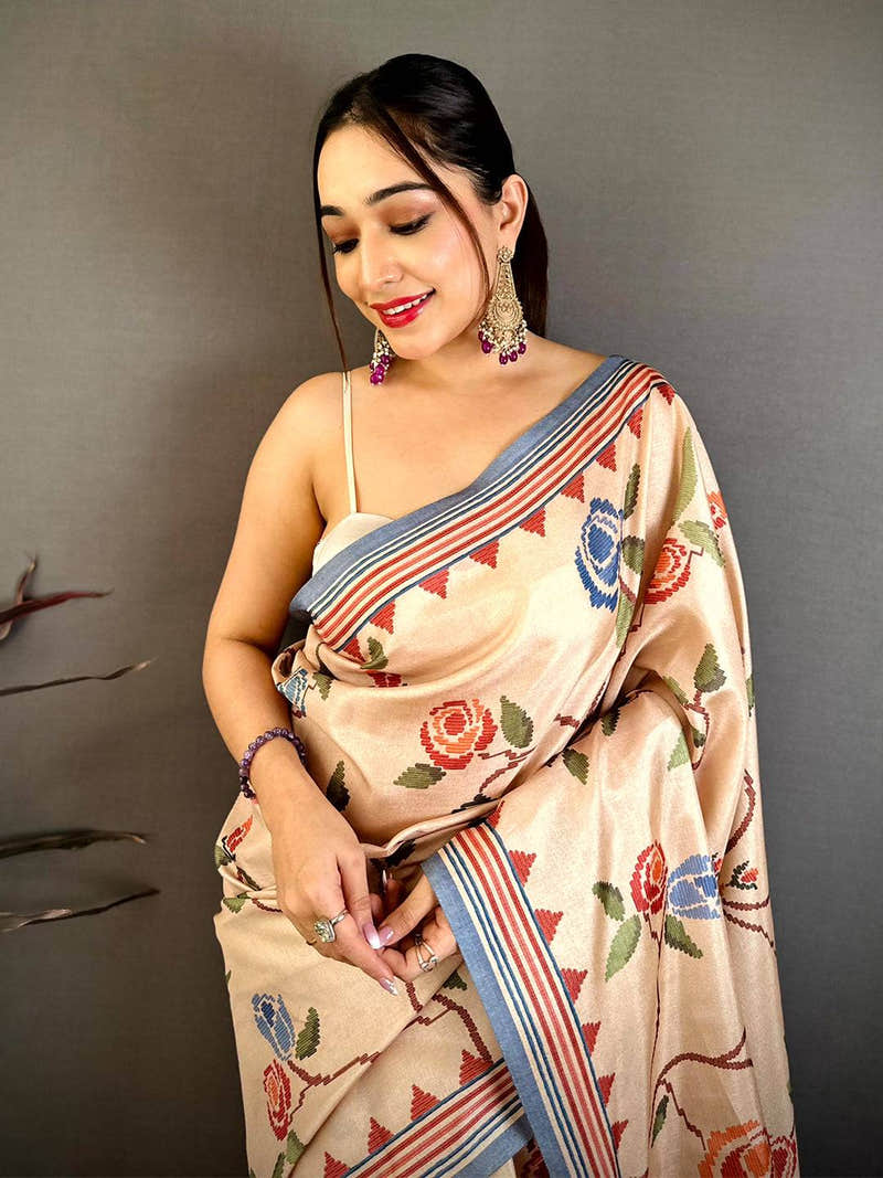 Classic 3D Embroidered Print Tussar Saree