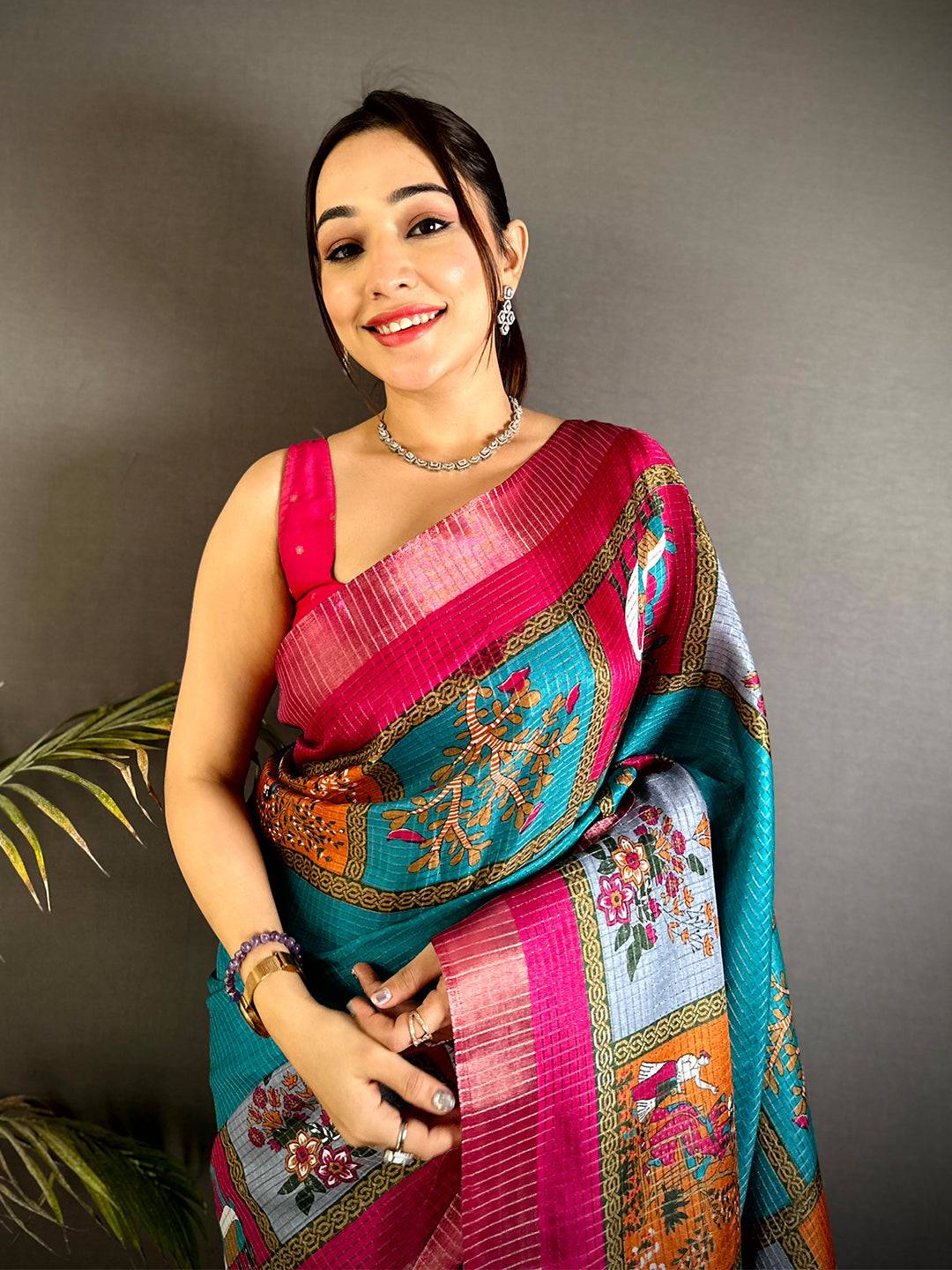 Rama Tussar Kalalmkari Print Saree